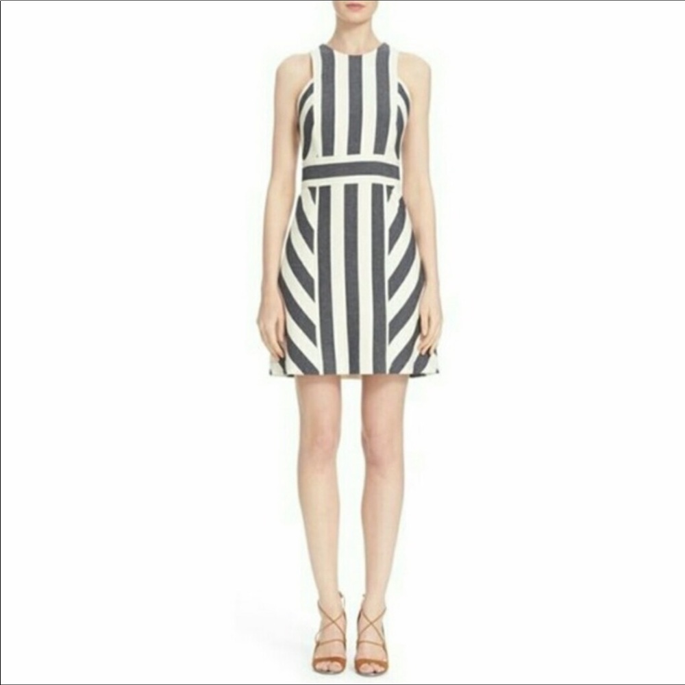 Milly White/Blue Striped Sleeveless Dress